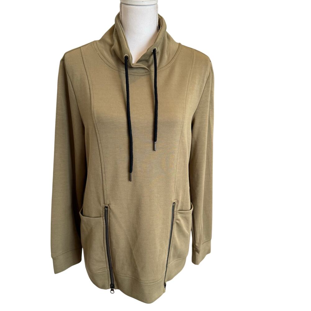 Tribal Sweatshirt Pullover Women's M Green Stand up Collar Zippers